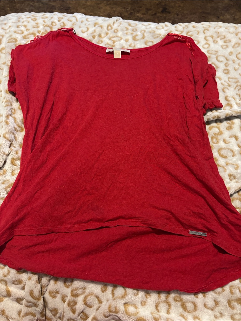 Michael Kors Red Short-Sleeve Scoop Neck Top